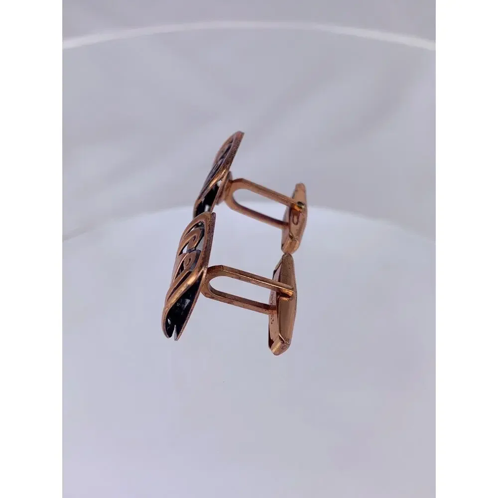 Copper & Black Modernist Scroll Cufflinks Diamond Modern Vintage L1
